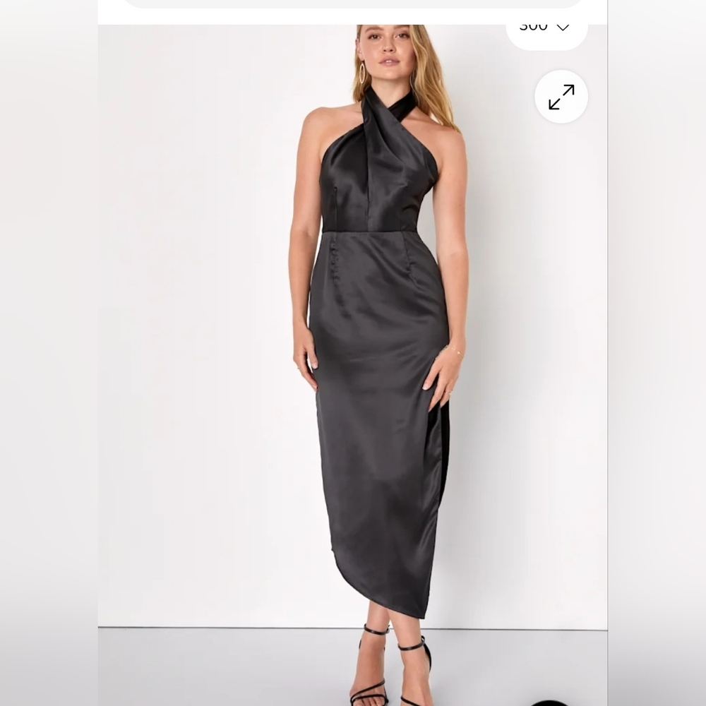 Glamorous Desires Black Satin Sleeveless Halter Midi Dress